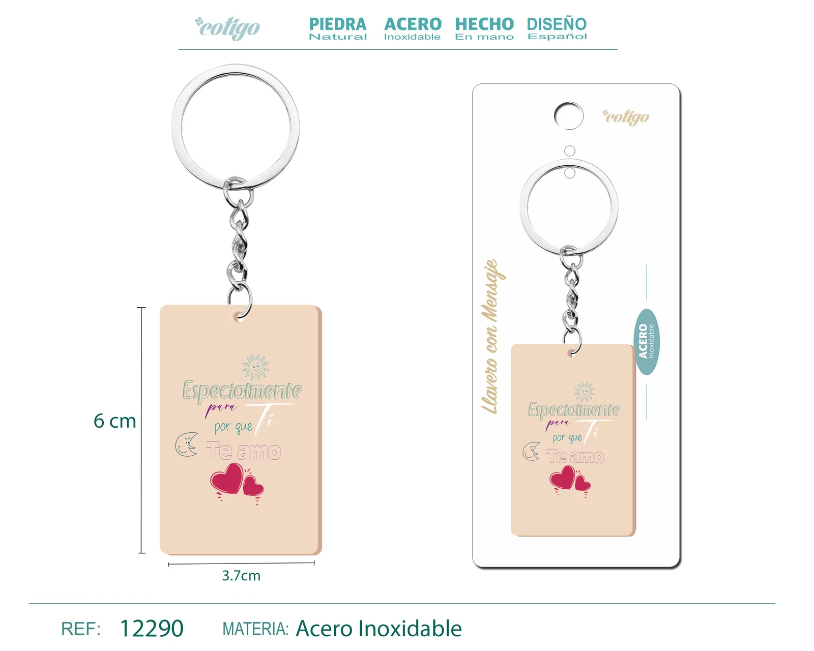 LLAVERO MENSAJE COLORES CON ACCESORIO ACERO