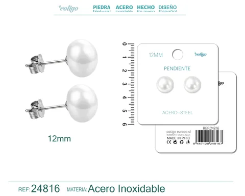 PENDIENTE DE PERLA OVLADA  12MM CON ACCESORIO ACERO