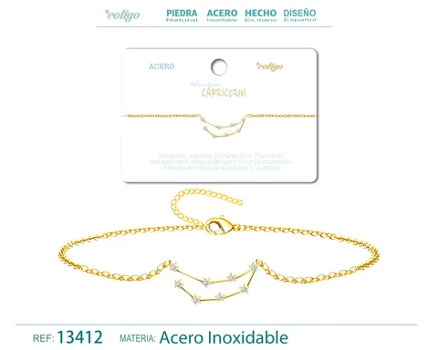 PULSERA MAPA ESTELAR DEL ZODIACO CAPRICORNIO DORADO CON STRAS