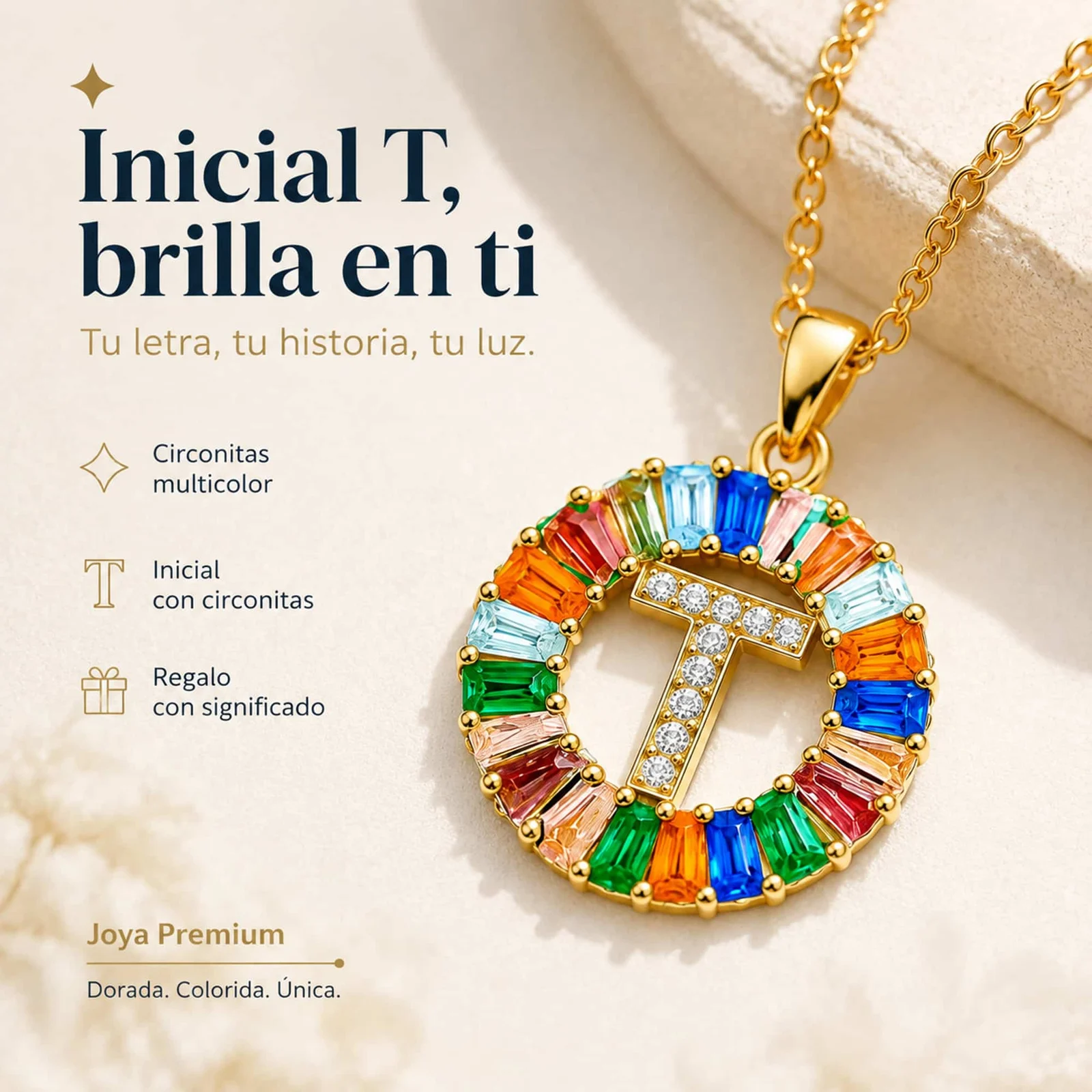 COLGANTE LETRA T CHAPADO ORO 14K CON CIRCONITA