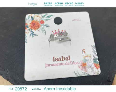 ANILLO NOMBRE ISABEL ACERO COLOR PLATEADO