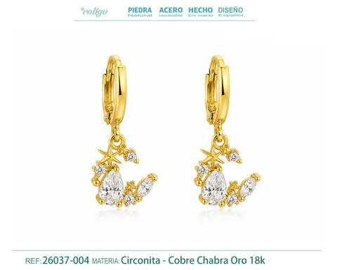 Brinco de argola com pendente de zircónia cúbica prateada