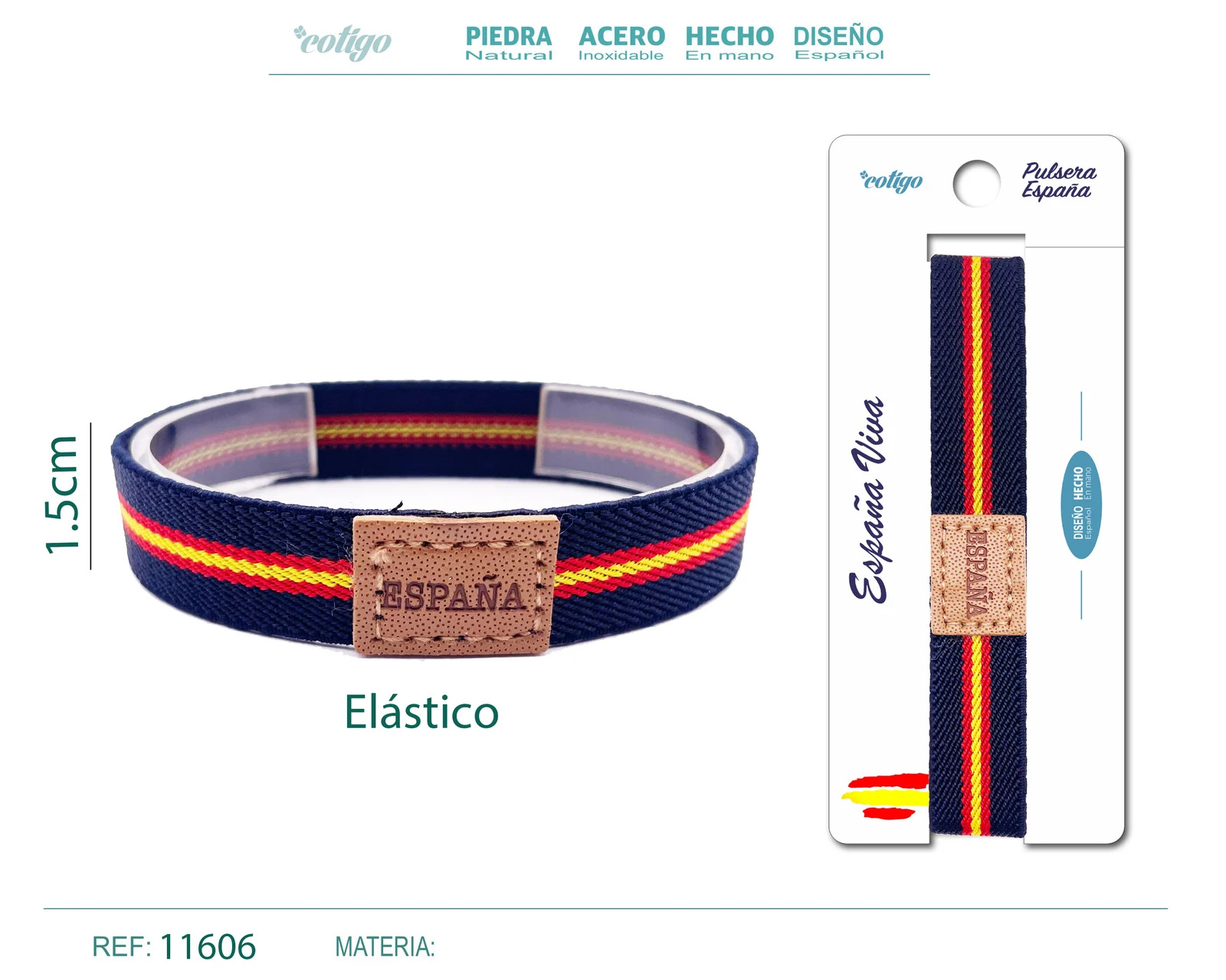 PULSERA ESPAÑA ELÁSTICO ANCHO 1.5CM VERDE
