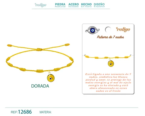 PULSERA 7 NUDOS DORADO CON COLGANTE DE OJO TURCO