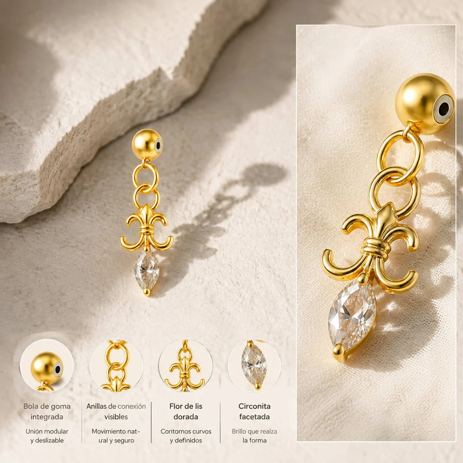 CHARM DE COBRE CHAPADO ORO 14K CON CIRCONITA-CON BOLA DE GOMA