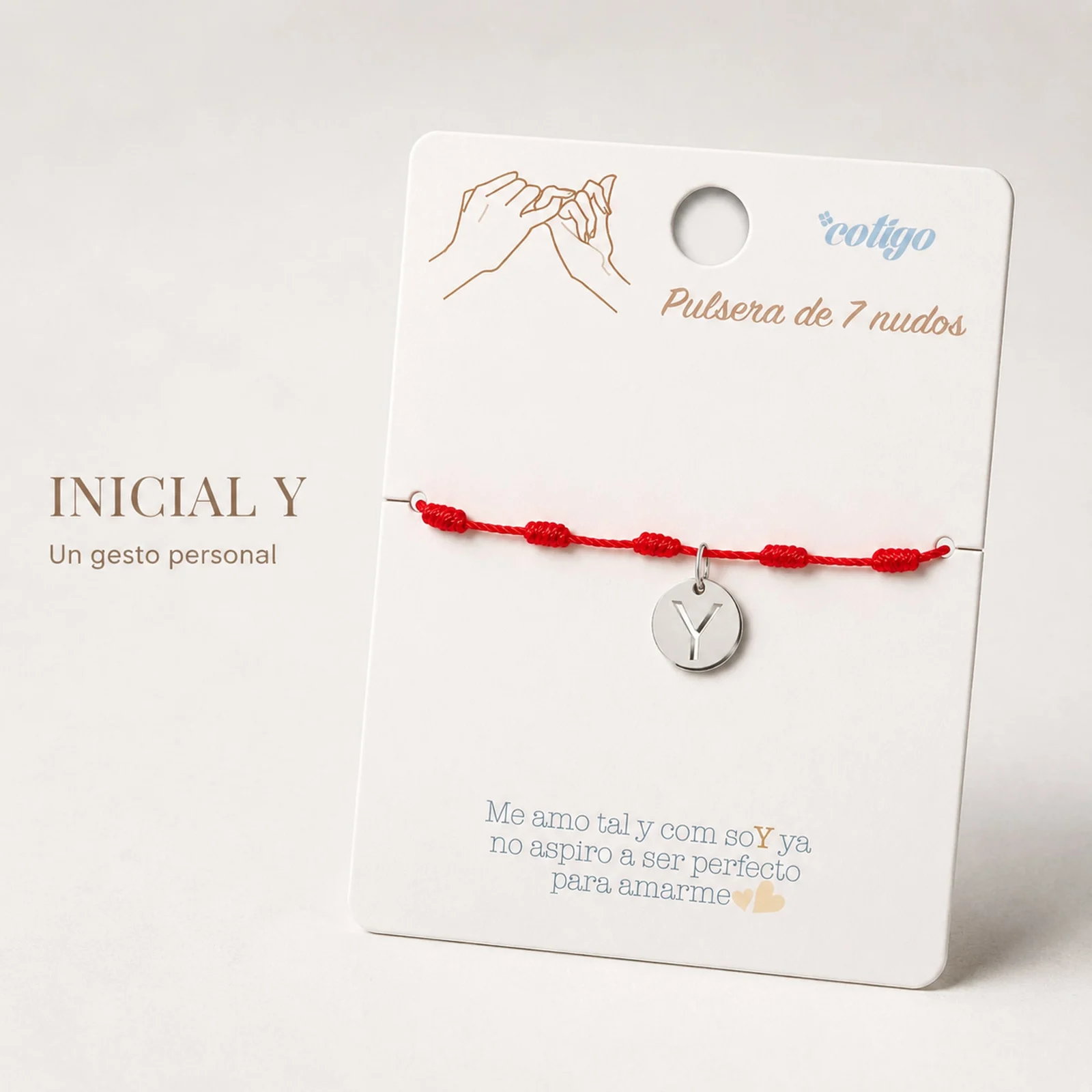 PULSERA 7 NUDOS CON LETRA Y COLOR PLATEADO
