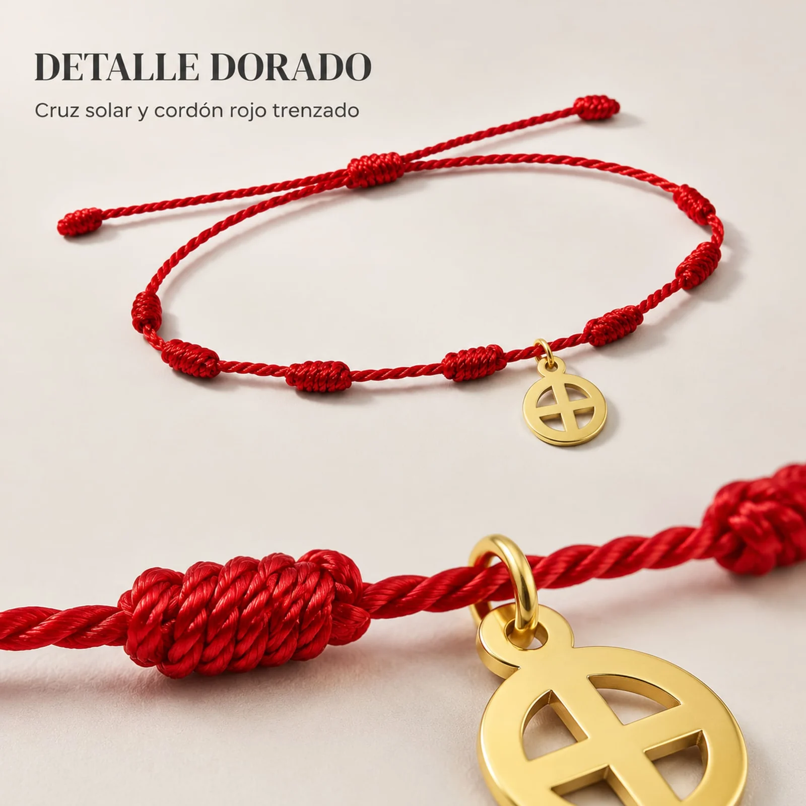 PULSERA 7 NUDOS CON CRUZ SOLAR COLOR DORADO