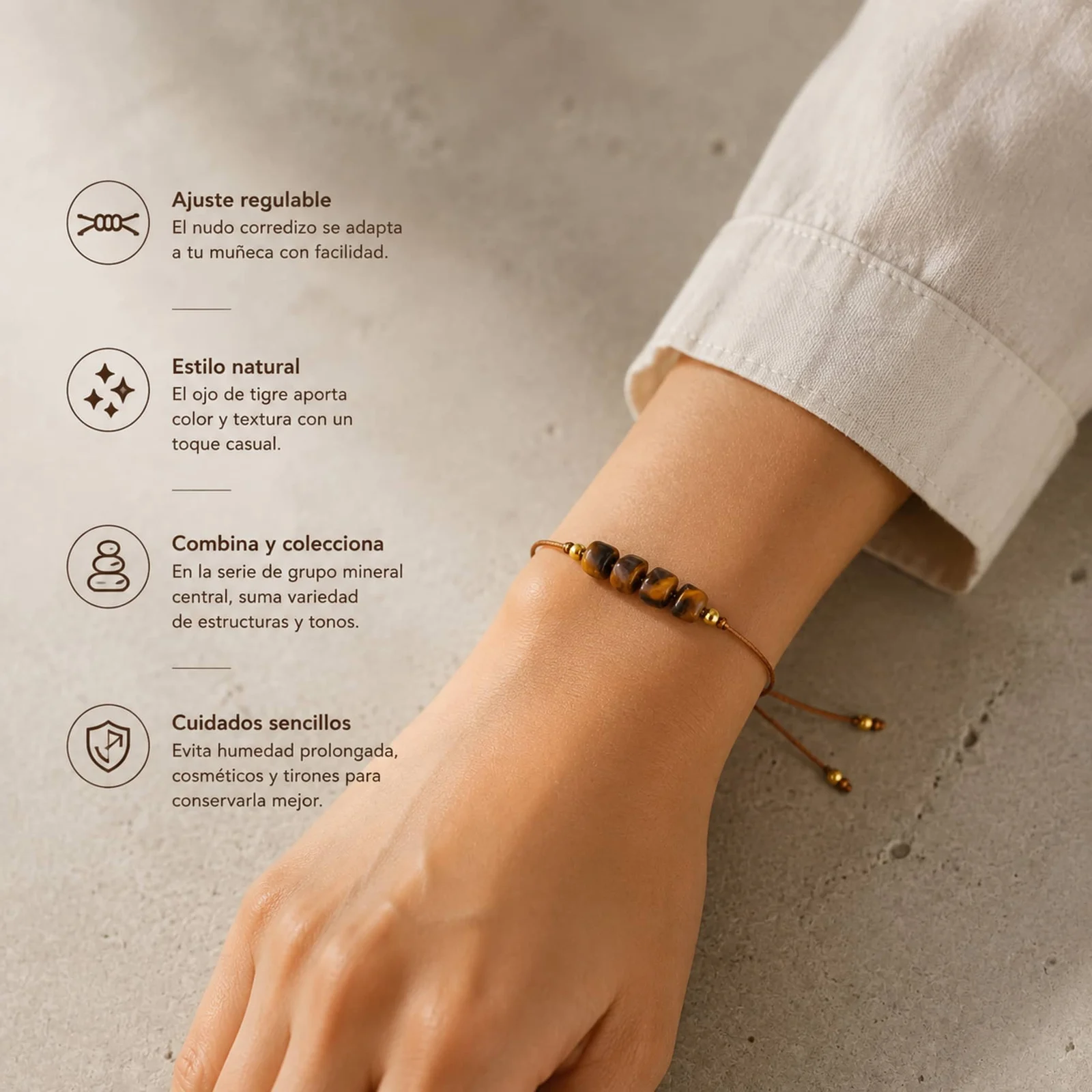 PULSERA HILO ENCERADO CON OJO DE TIGRE
