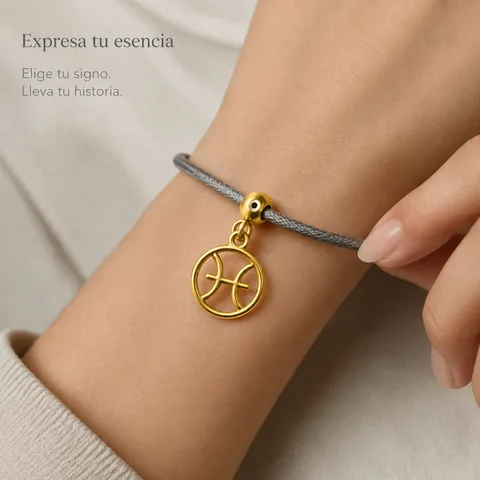 CHARM DE ZODÍACO PEIXES ACERO COLOR DORADO-CON BOLA DE GOMA