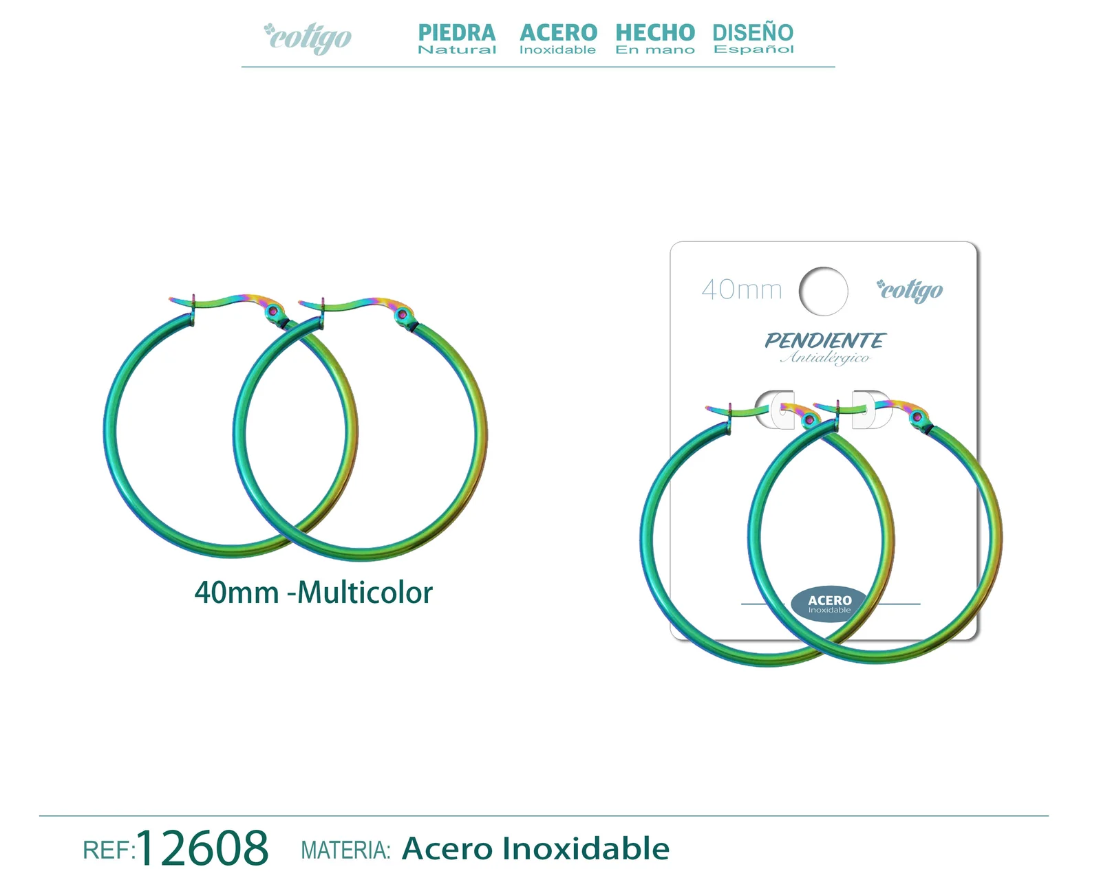 PENDIENTE ARO ACERO-40MM MULTICOLOR