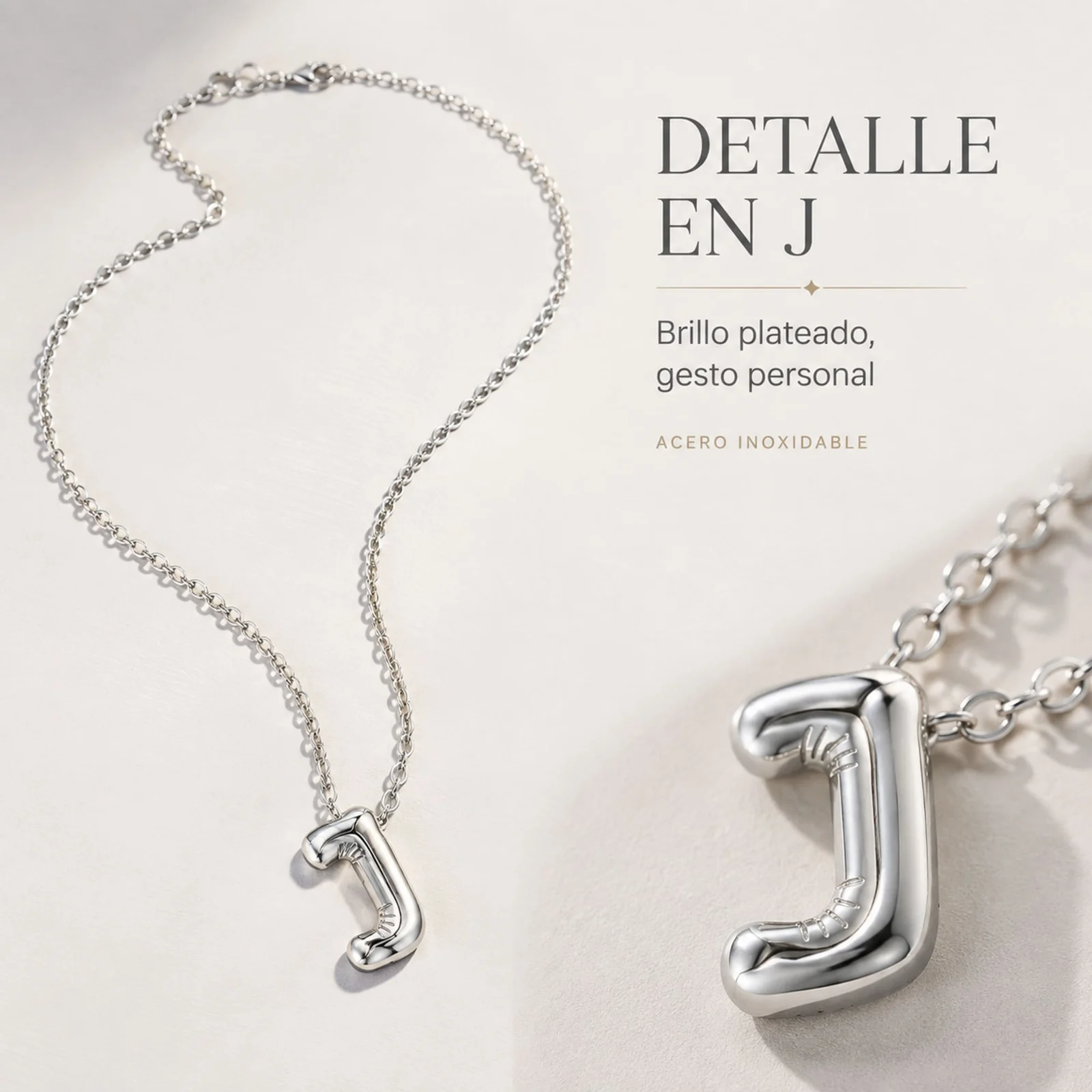 COLLAR INICIAL LETRA J ACERO CON SOBRE