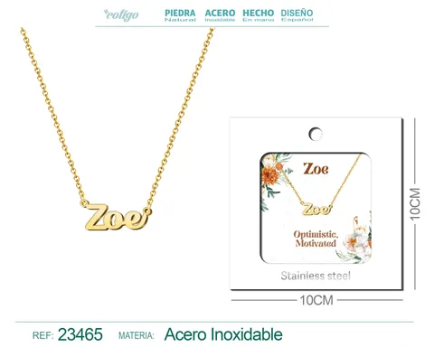 COLLAR NOMBRE INGLES ZOE ACERO CON SOBRE