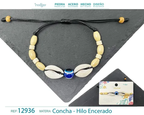 PULSERA HILO ENCERADO DE CONCHA