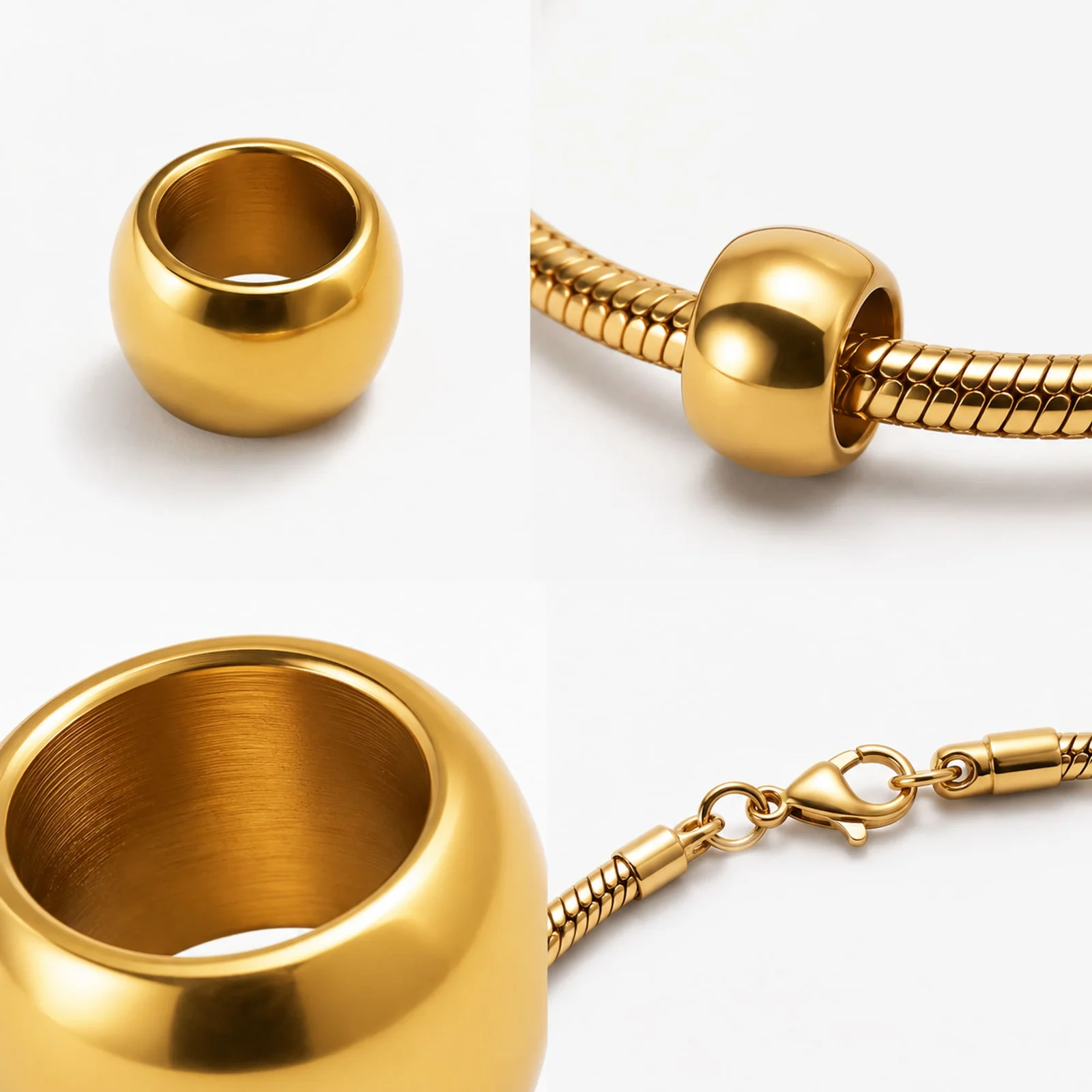 CHARM DE BOLA 6MM ACERO DORADO CON AGUJERO 3MM PARA CADENA DE SERPIENTE