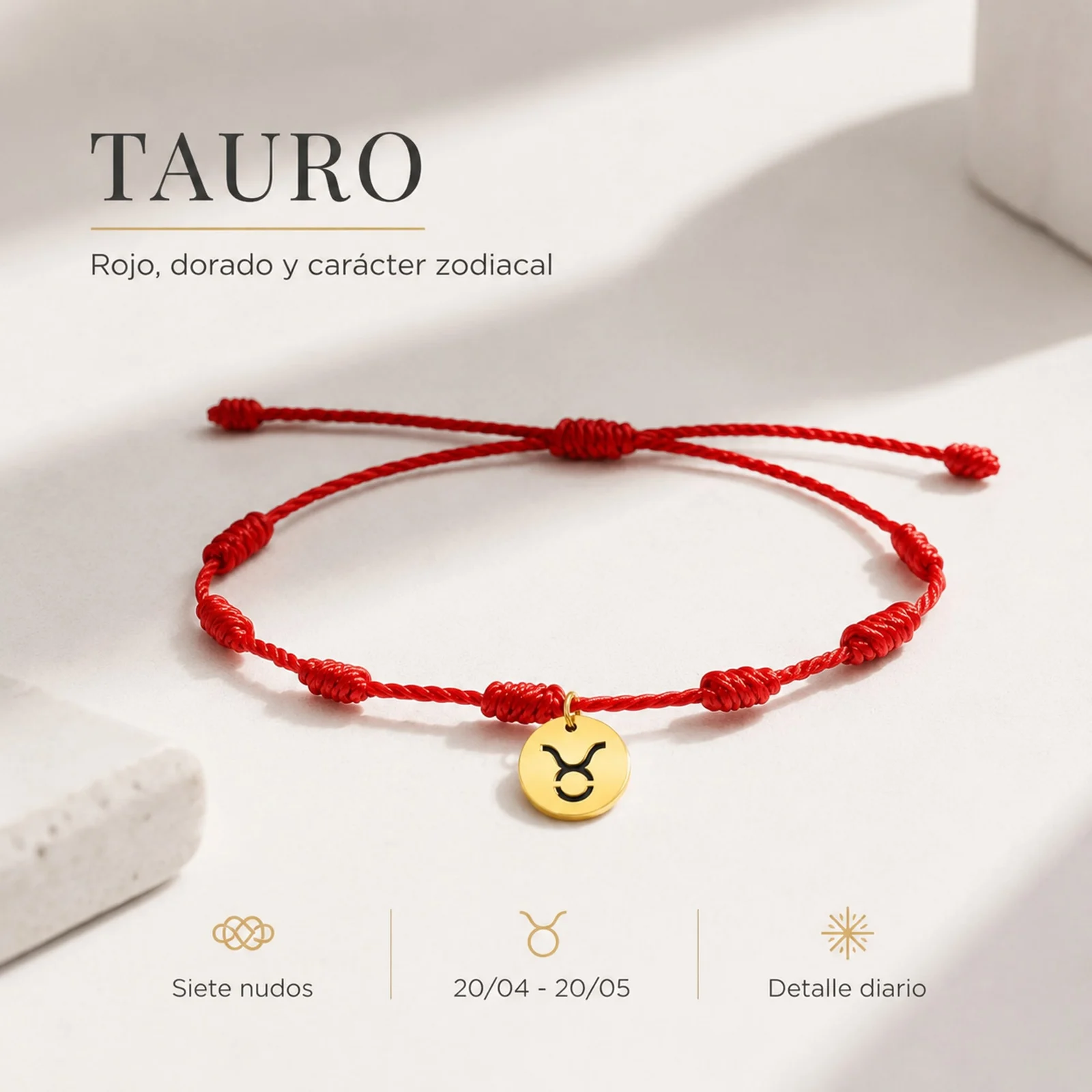 PULSERA 7 NUDOS CON TAURO ACERO. COLOR DORADO