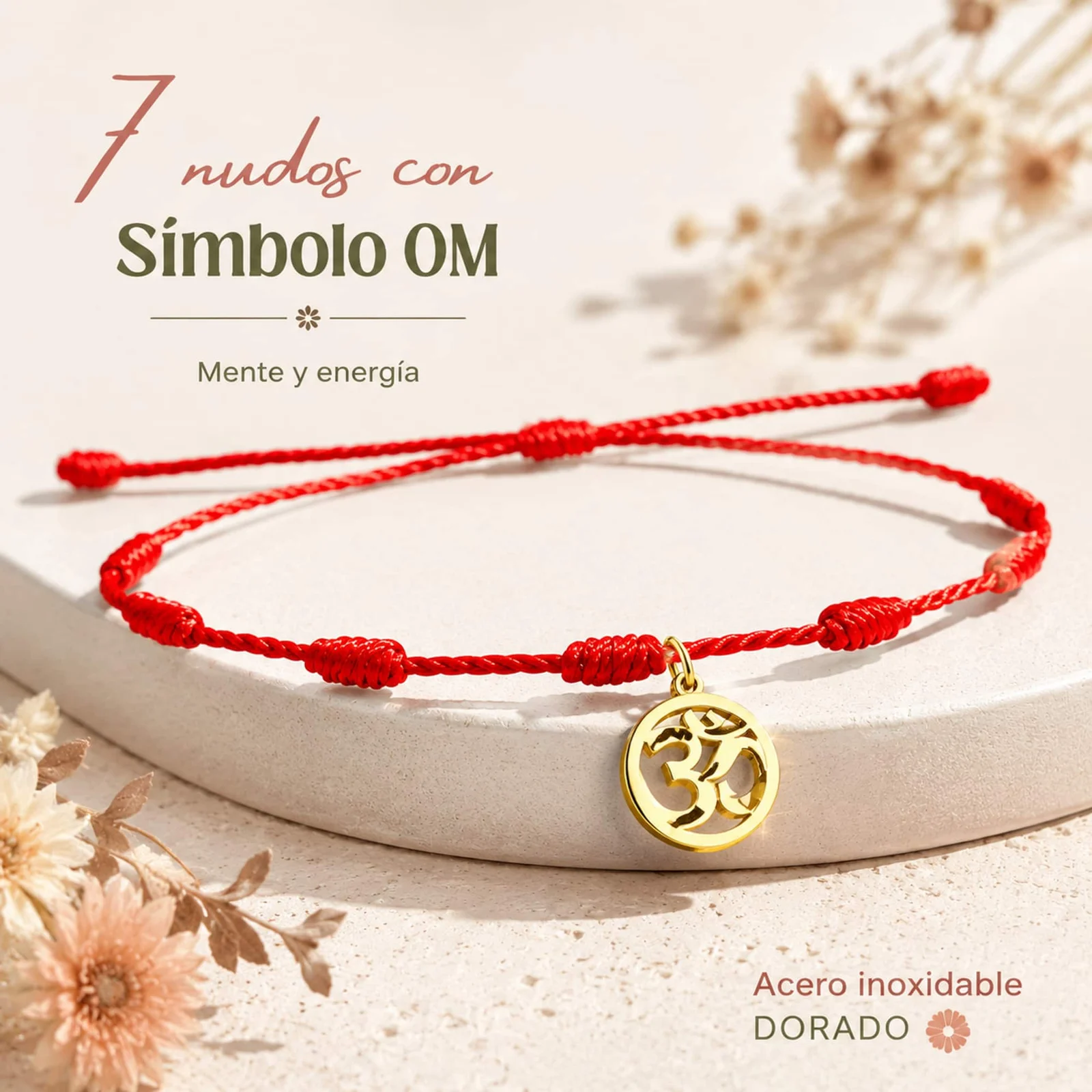 PULSERA 7 NUDOS CON SÍMBOLO OM COLOR DORADO