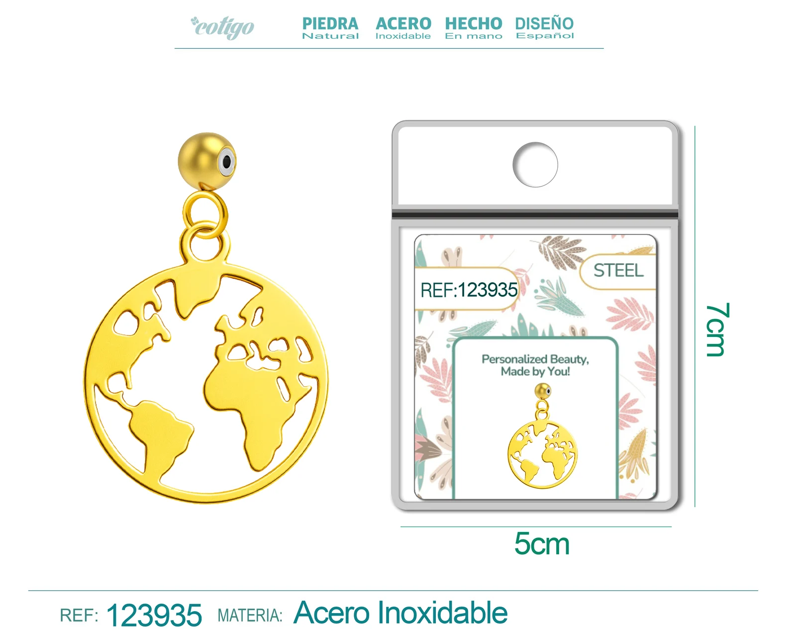 CHARM ACERO INOXIDABLE COLOR DORADO -CON BOLA DE GOMA