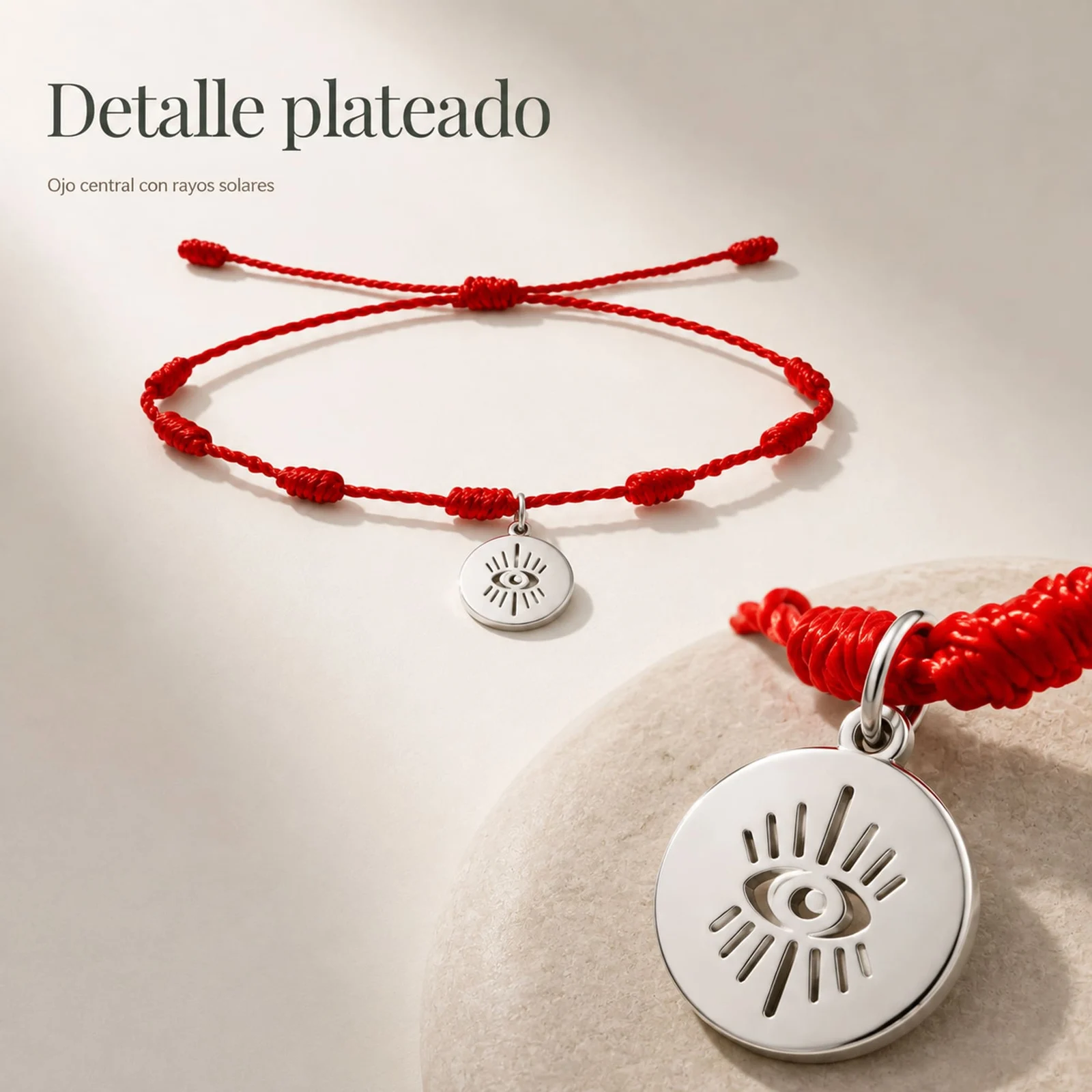 PULSERA 7 NUDOS CON OJO TURCO COLOR PLATEADO
