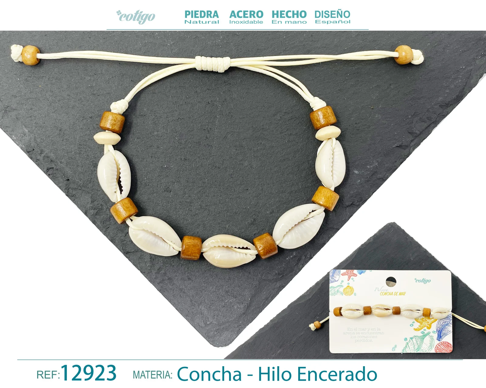 PULSERA HILO ENCERADO DE CONCHA