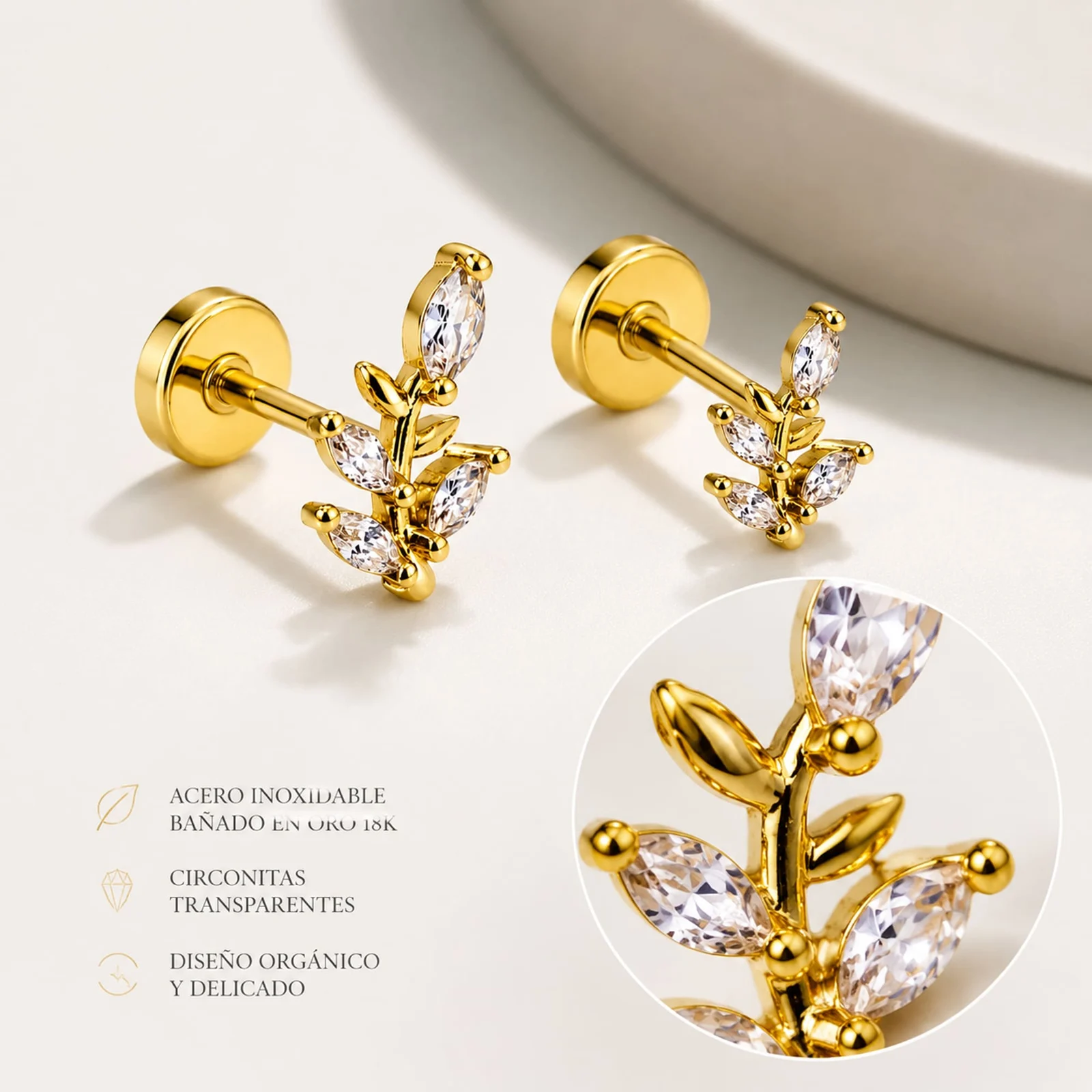 Pendiente-Piercing Bañado Oro 18K y con Circonita