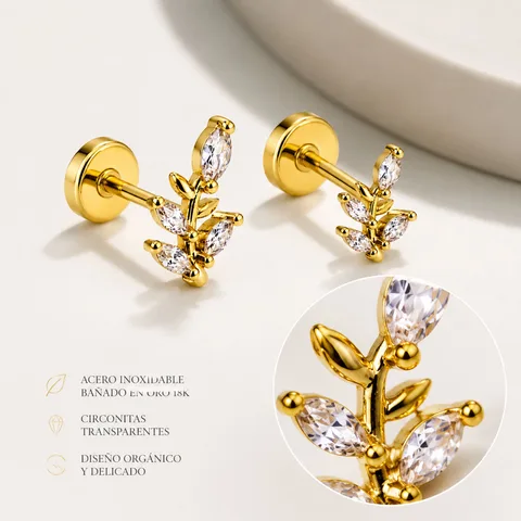 Pendiente-Piercing Bañado Oro 18K y con Circonita