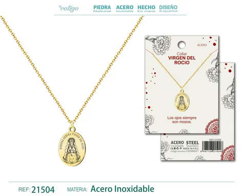 COLGANTE VIRGEN DEL ROCIO ACERO DORADO