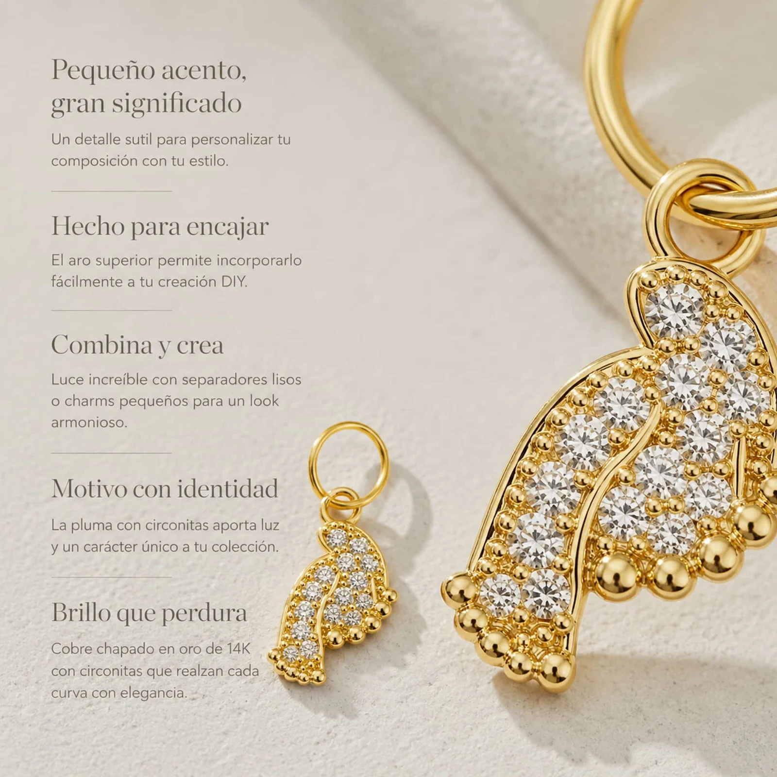 CHARM DE COBRE CHAPADO ORO 14K CON CIRCONITA
