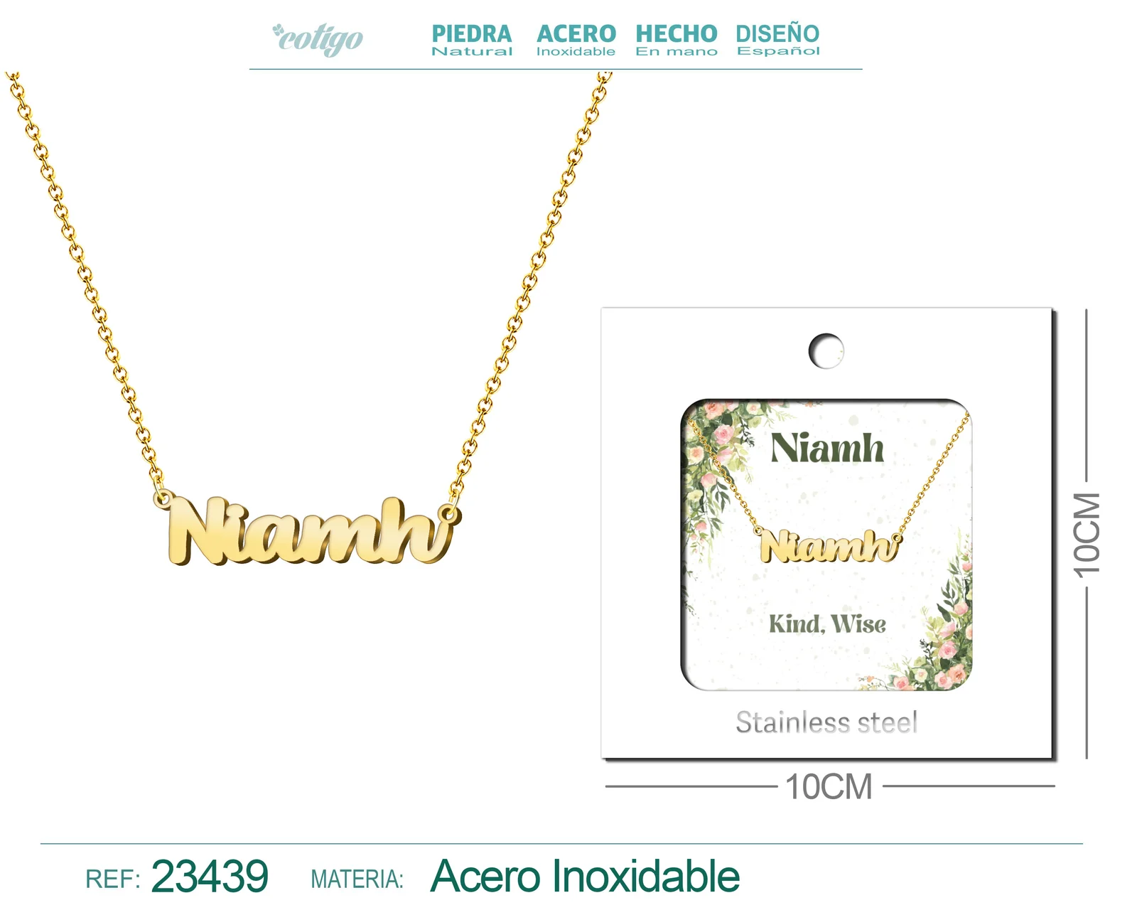COLLAR NOMBRE INGLES NIAMH ACERO CON SOBRE