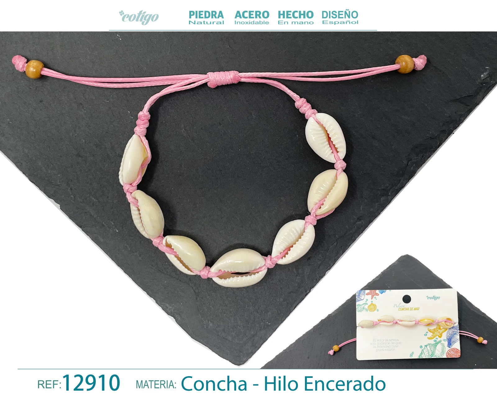 PULSERA HILO ENCERADO DE CONCHA