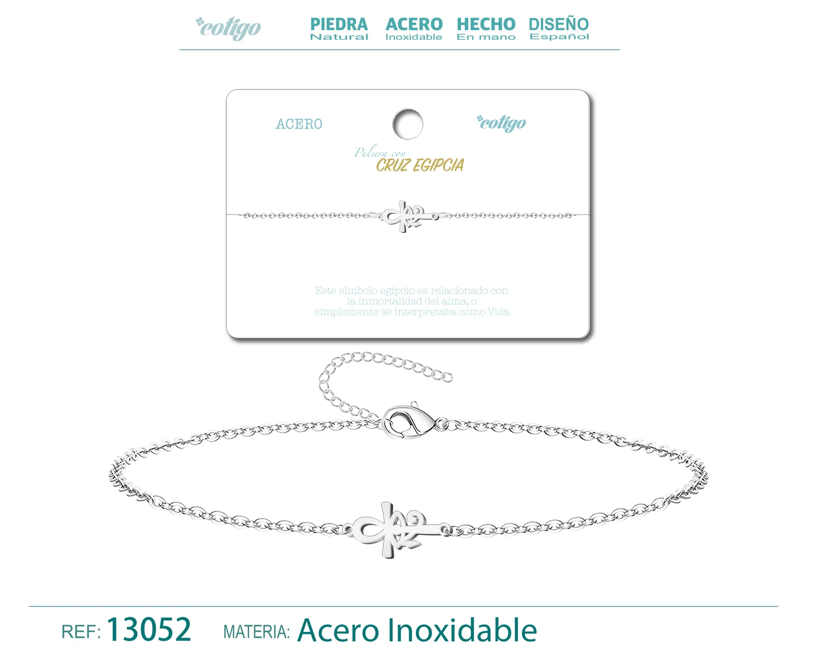 PULSERA CRUZ EGIPCIA Y OJO HORUS  ACERO PLATEADO
