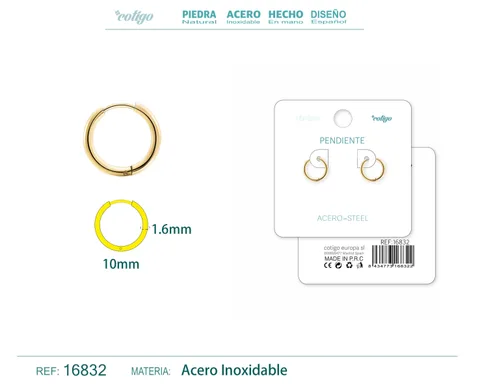 PENDIENTE ARO ACERO 1.6X10 MM DORADO