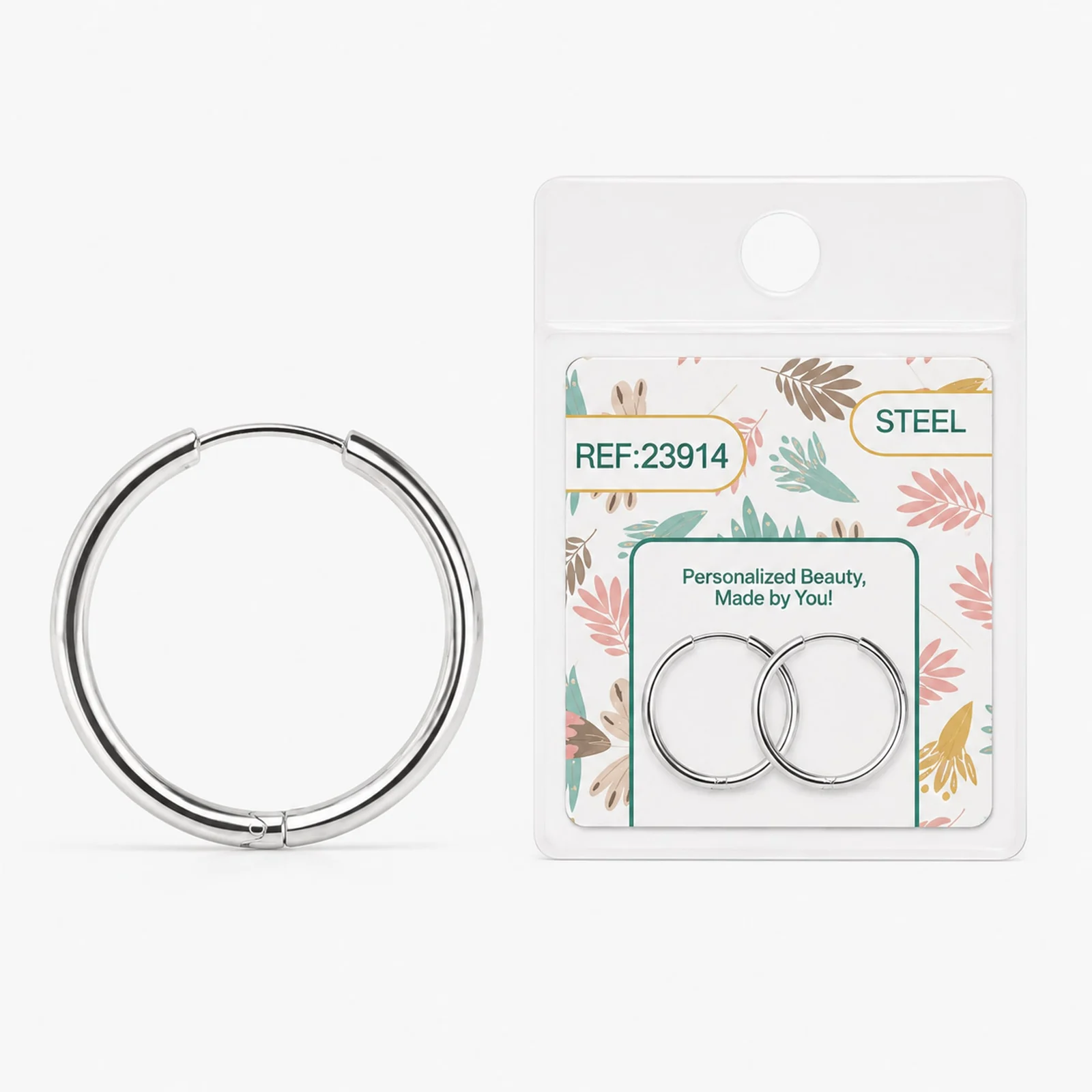 PENDIENTE DE ARO ACERO 16MM COLOR PLATEADO PARA CHARM
