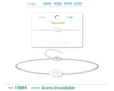 PULSERA CARA SONRIENTE  ACERO PLATEADO