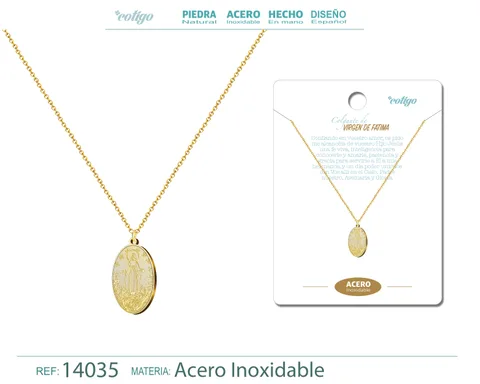 COLGANTE ACERO VIRGEN DE FATIMA COLOR DORADO