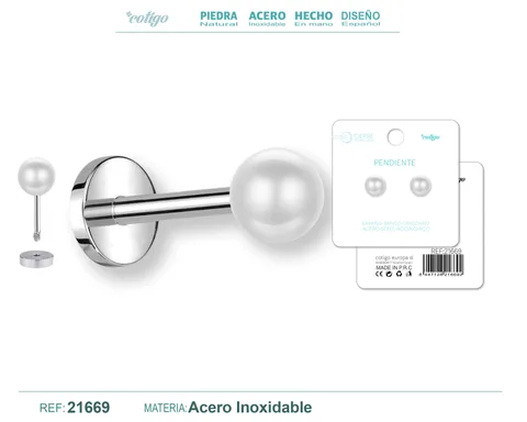 PENDIENTE ACERO  COLOR PLATEADO CON CIERRE ROSCA