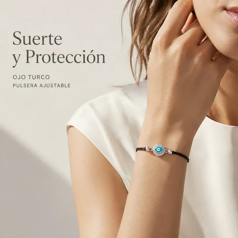 Pulsera Hilo encerado Negro CON OJO TURCO Plateado