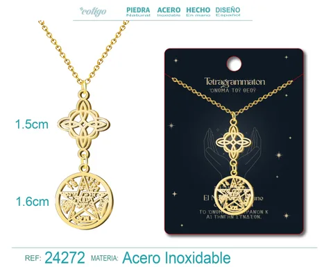 COLGANTE TETRAGRAMMATON CON NUDO DE BRUJA ACERO COLOR DORADO