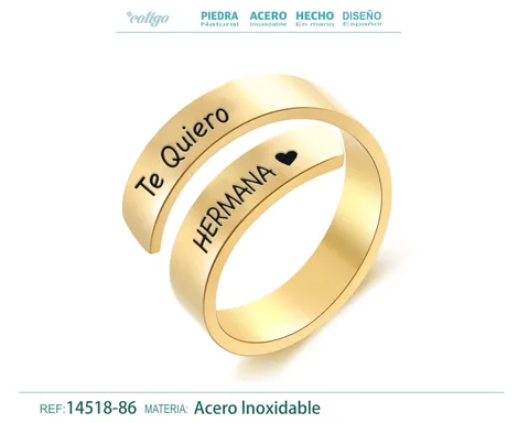 Anillo Acero con Mensaje Espa?ol Dorado