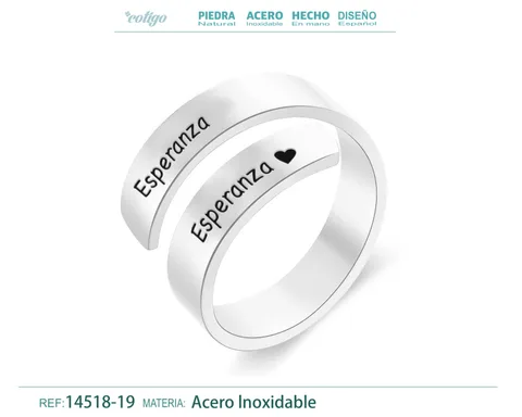 Anillo Acero con Mensaje Espa?ol Plateado