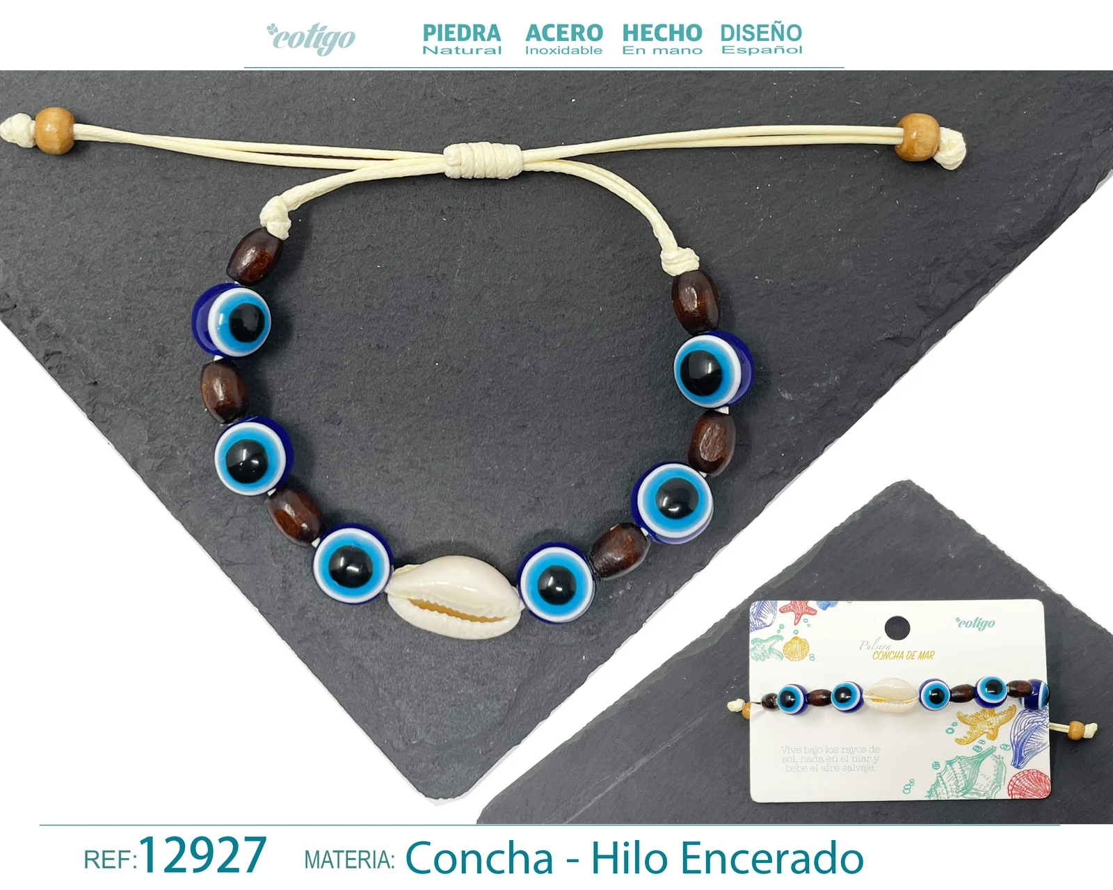 PULSERA HILO ENCERADO DE CONCHA