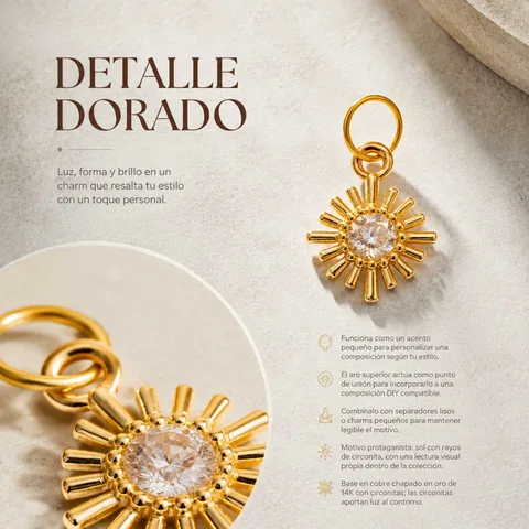 CHARM DE COBRE CHAPADO ORO 14K CON CIRCONITA