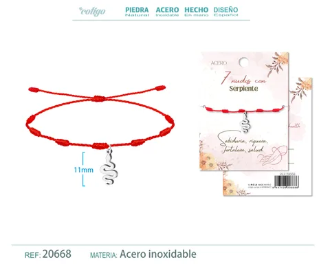 PULSERA 7 NUDOS CON SERPIENTE COLOR PLATEADO