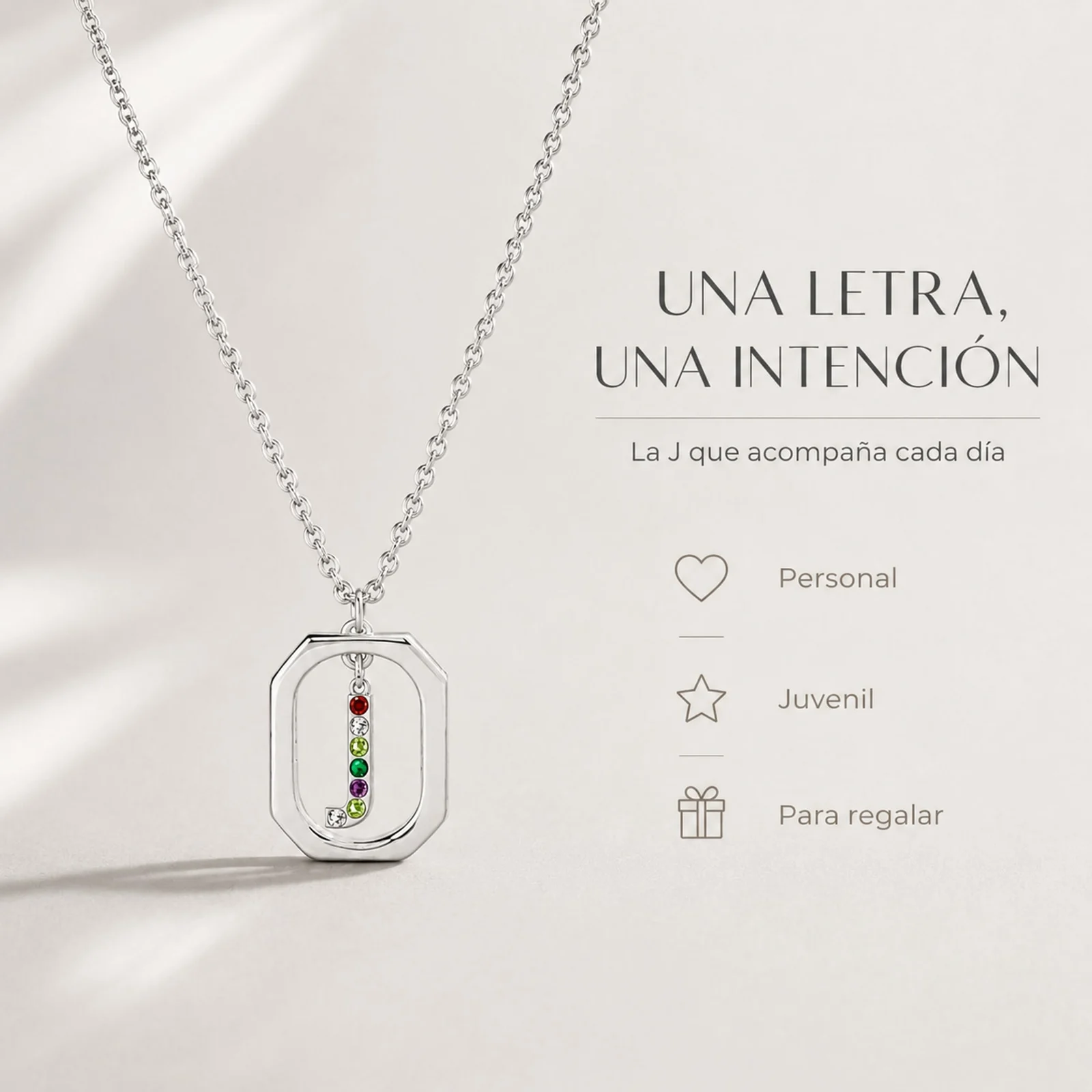 COLLAR INICIAL LETRA J ACERO CON SOBRE