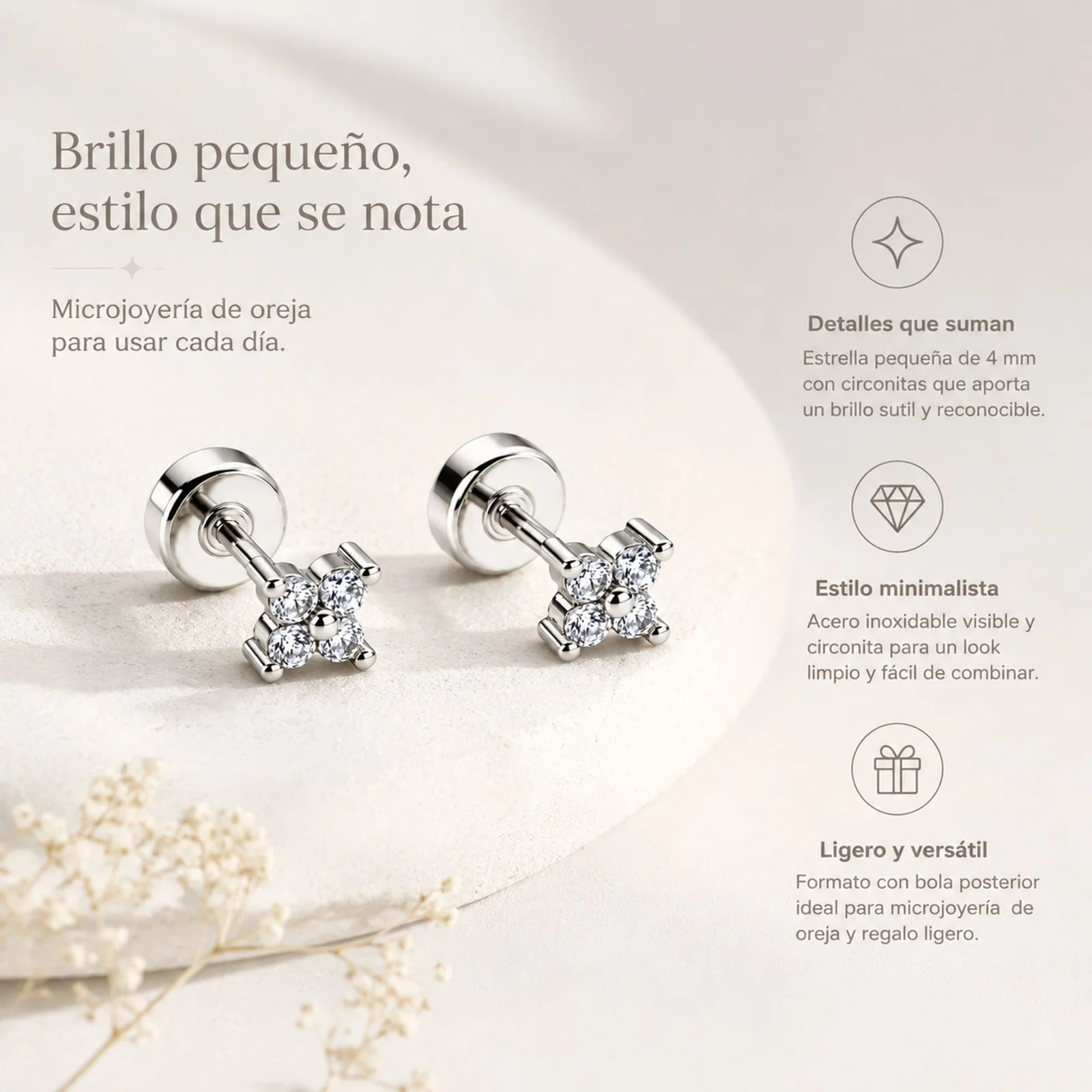 Pendiente-Piercing Bañado Oro 18K y con Circonita