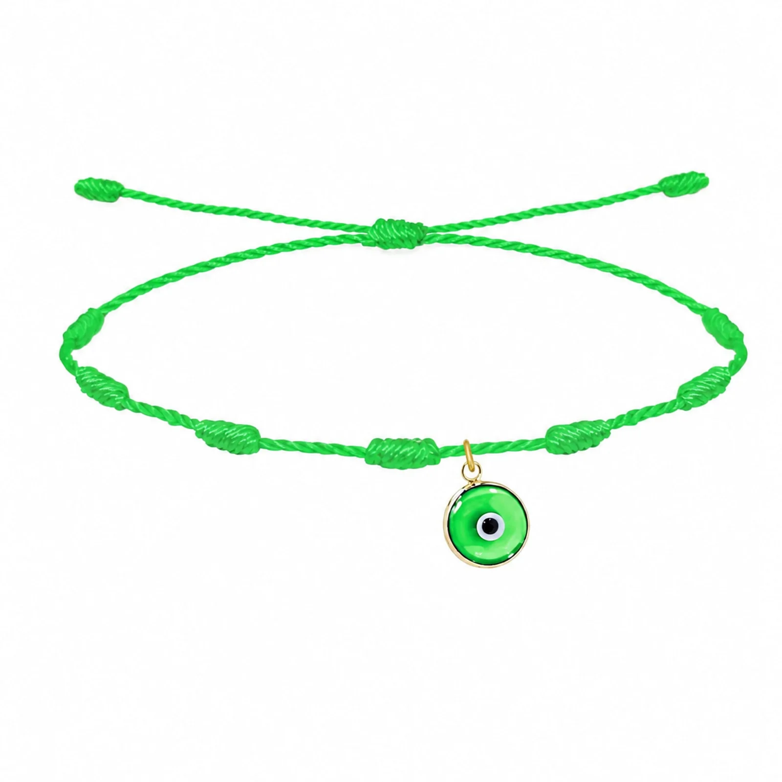 PULSERA 7 NUDOS VERDE CON COLGANTE DE OJO TURCO