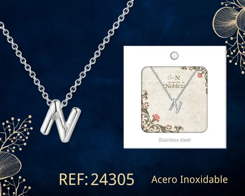 COLLAR INICIAL LETRA N ACERO CON SOBRE