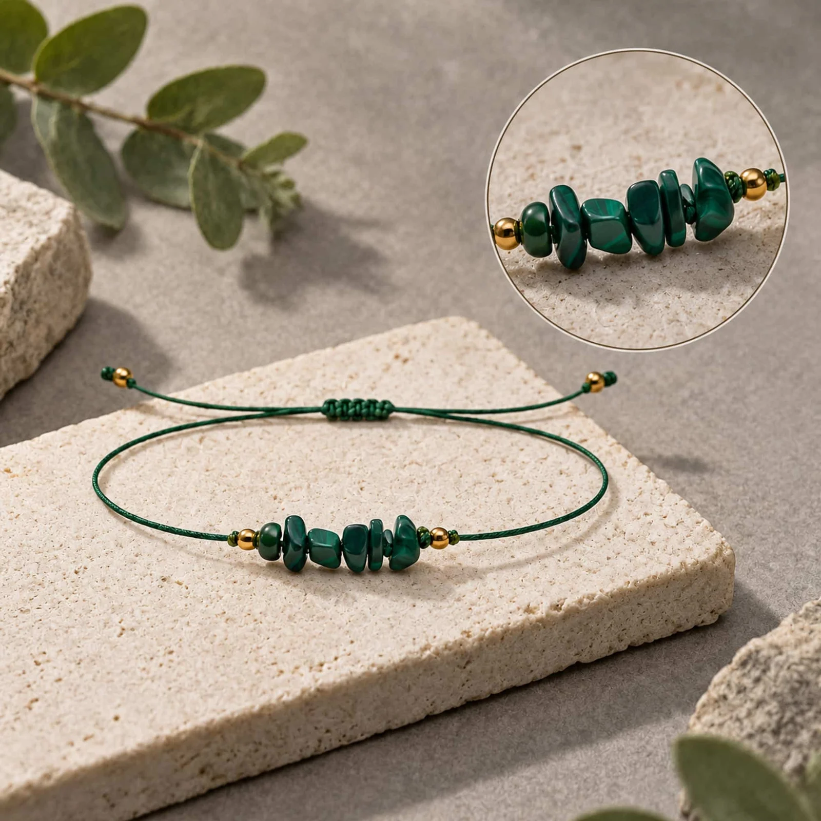 PULSERA HILO ENCERADO CON MALAQUITA