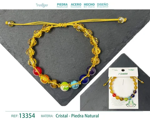 PULSERA 7 CHAKRAS CON CRISTAL DE HILO TRENZADO