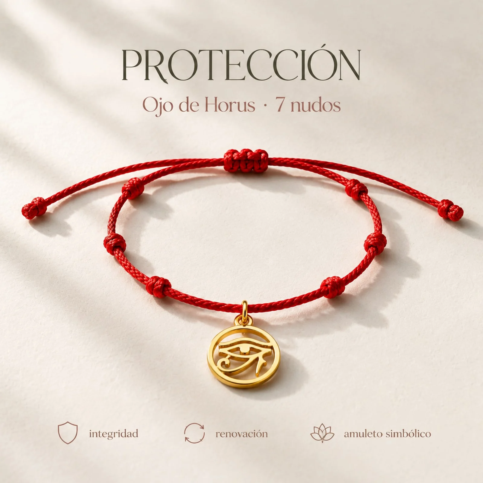 PULSERA 7 NUDOS CON OJO DE HORUS COLOR DORADO