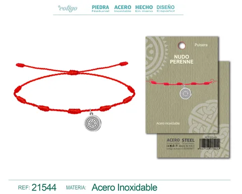 PULSERA 7 NUDOS CON COLGANTE NUDO PERENNE ACERO PLATEADO